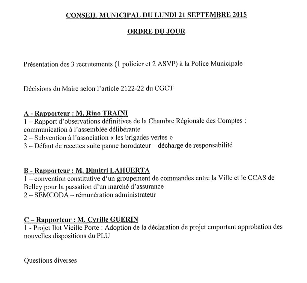 Belley ordre du jour du conseil municipal ballad et vous