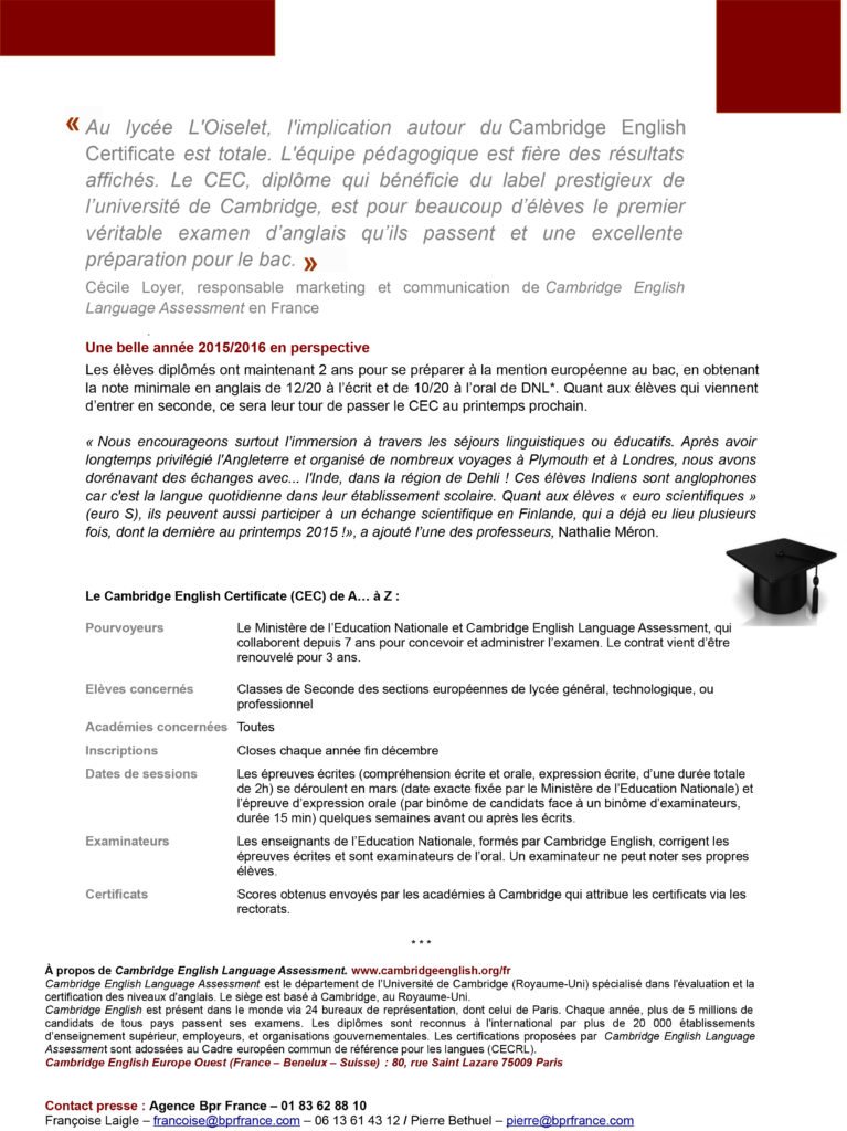 COMMUNIQUE DE PRESSE