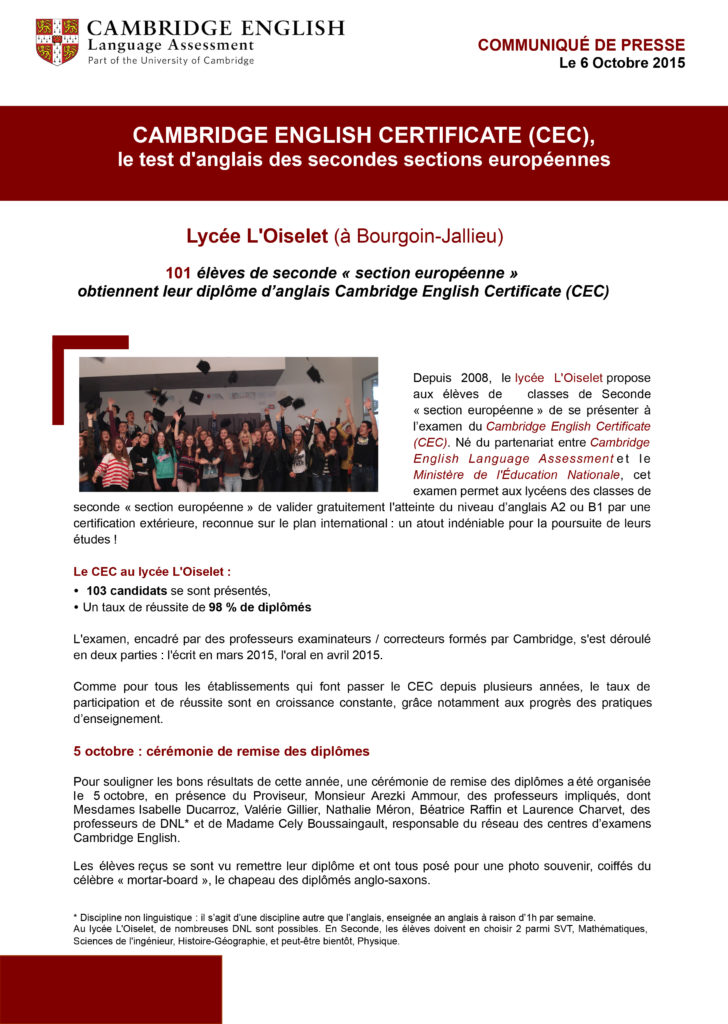 COMMUNIQUE DE PRESSE