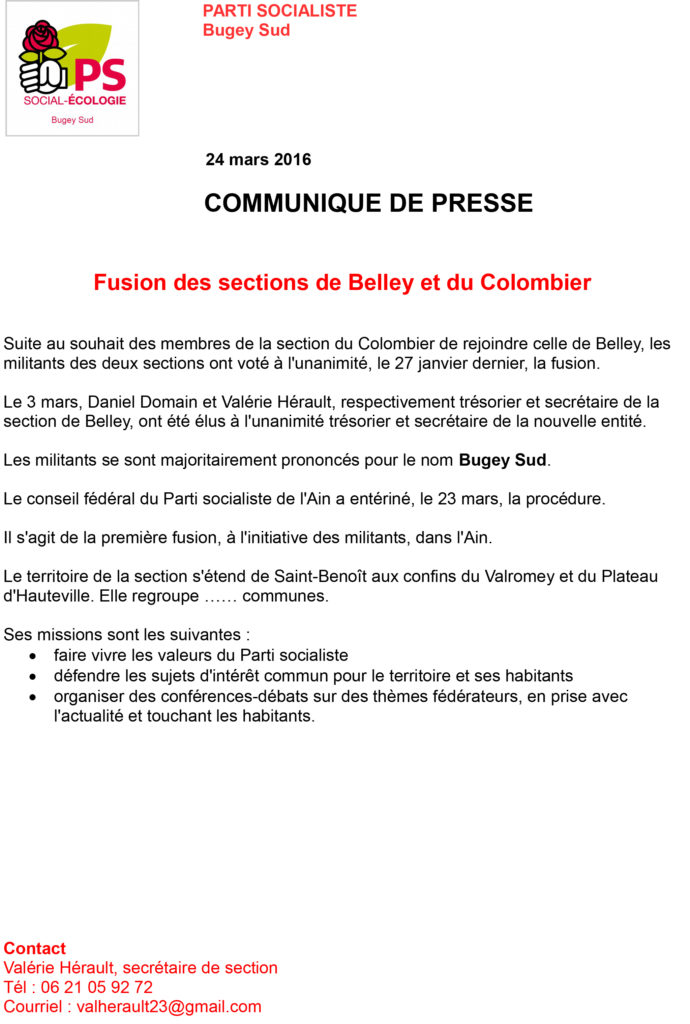 Fusion des sections de Belley et du Colombier PS ballad et vous